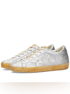 Golden Goose Women's Super-Star Lurex Sneakers in Iridescent Silver size 10